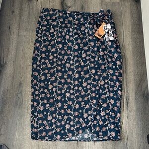 Future Collective Navy Pencil Skirt with Pink Floral Motif